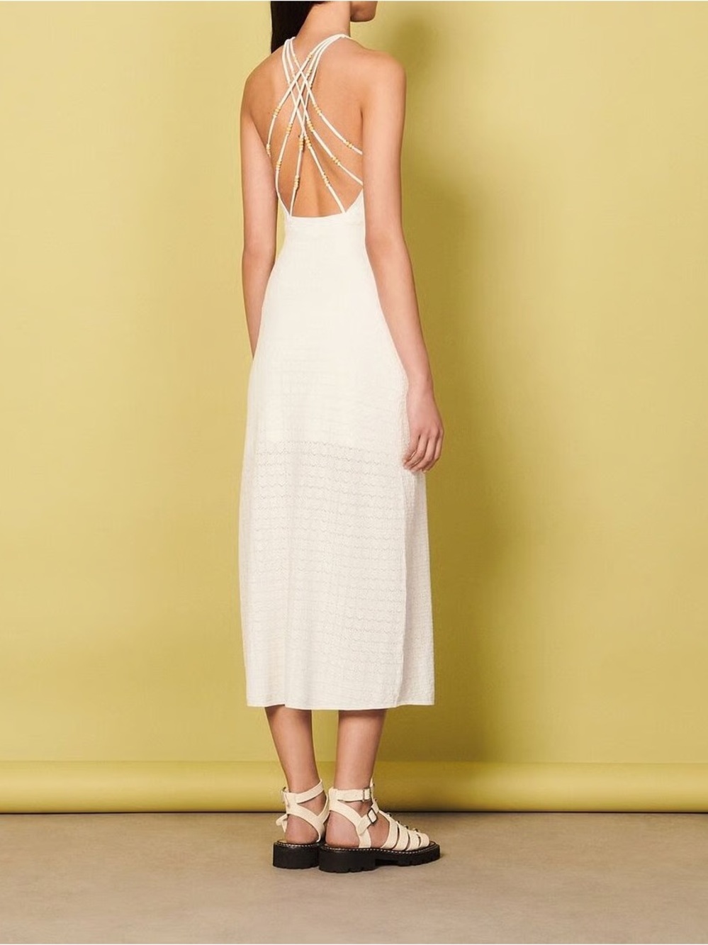 SANDRO LONG POINTELLE KNIT DRESS L